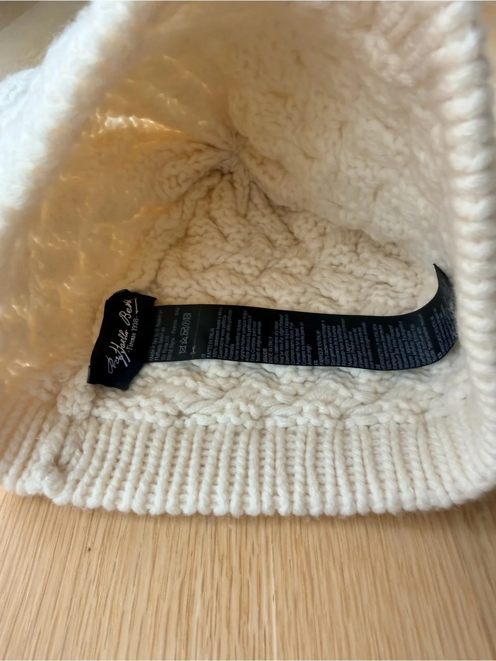 Raffaello Bettini Genuine Fox Fur Pom Hat with Cashmere Cable Knit